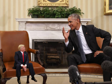 Tiny Trump Sitting Next to Barack Obama
