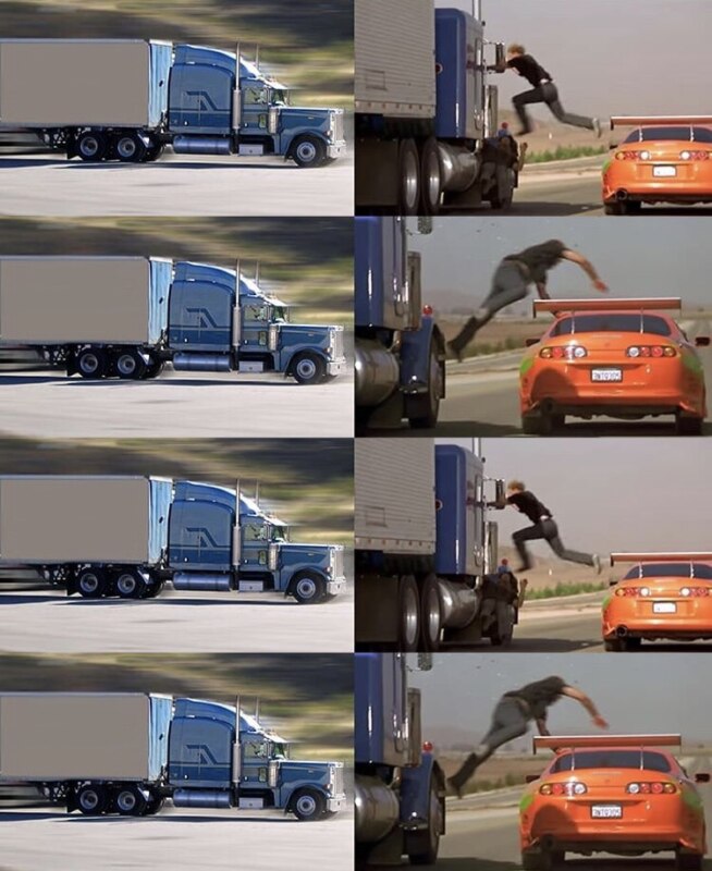 Парень прыгает на грузовик