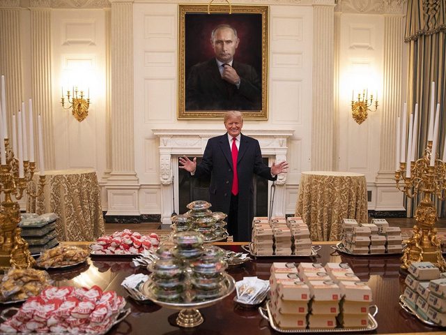 Trump with burgers meme