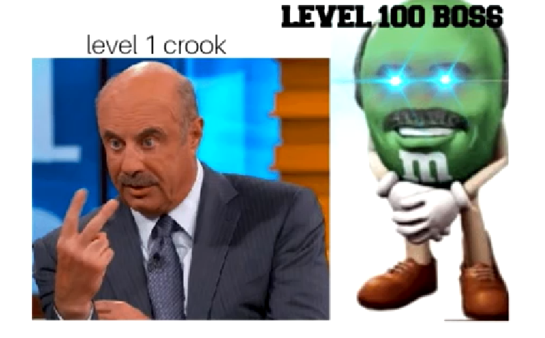 level 1 crook, level 35 boss