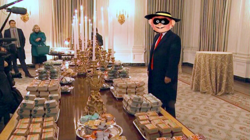 Trump serving burgers meme 