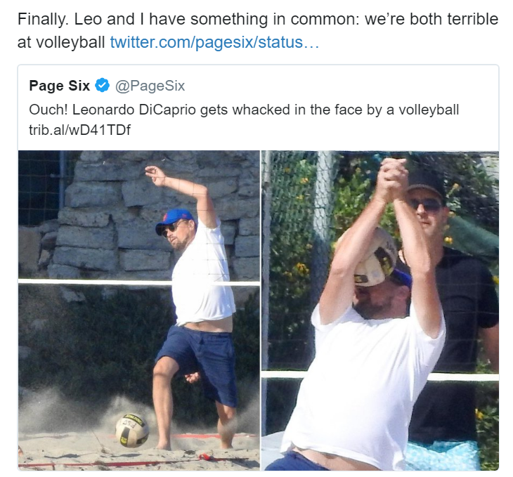 Ди Каприо играет в волейбол