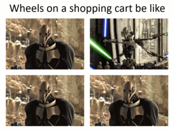 Мем про колеса у тележки в магазине