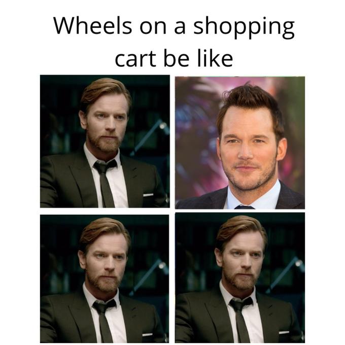 Мем про колеса у тележки в магазине