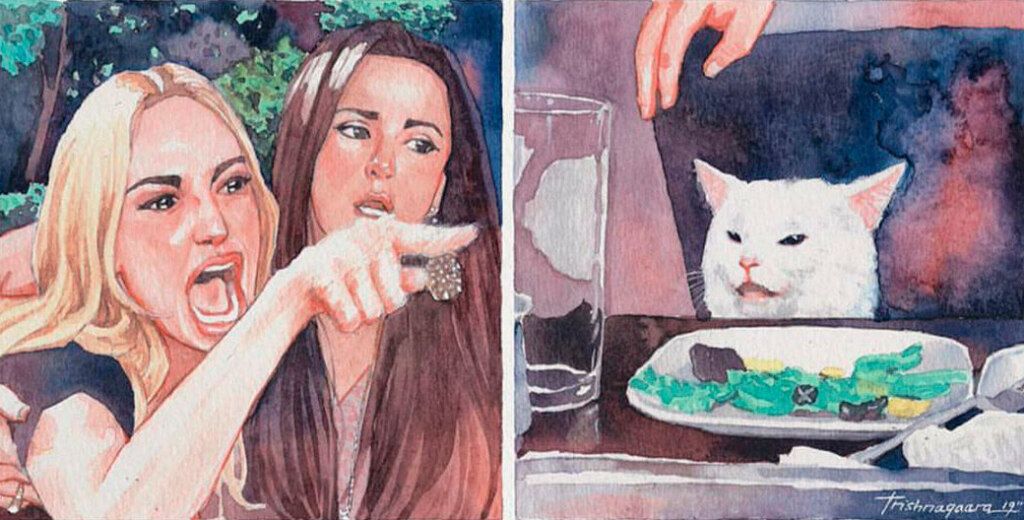 Мем с женщиной и котом перерисовки и арты