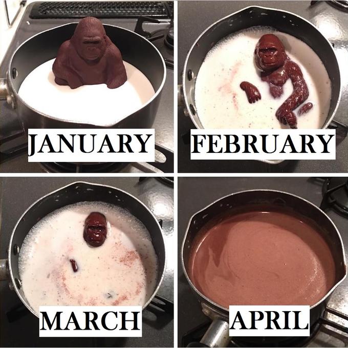 Шоколадная горилла тает в молоке