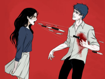 девушка кричит ножами мем