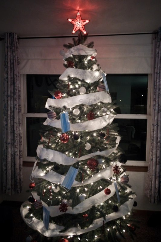 christmas tree with masks and toilet paper