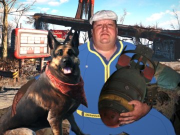 Мужик с батоном и собакой