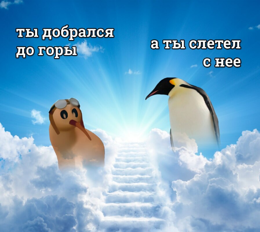 Пингвин идет к горе